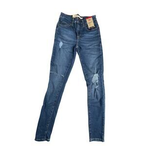Levi 721 Jeans Womens 25x30 Blue High Rise Skinny Distressed Stretch NWT